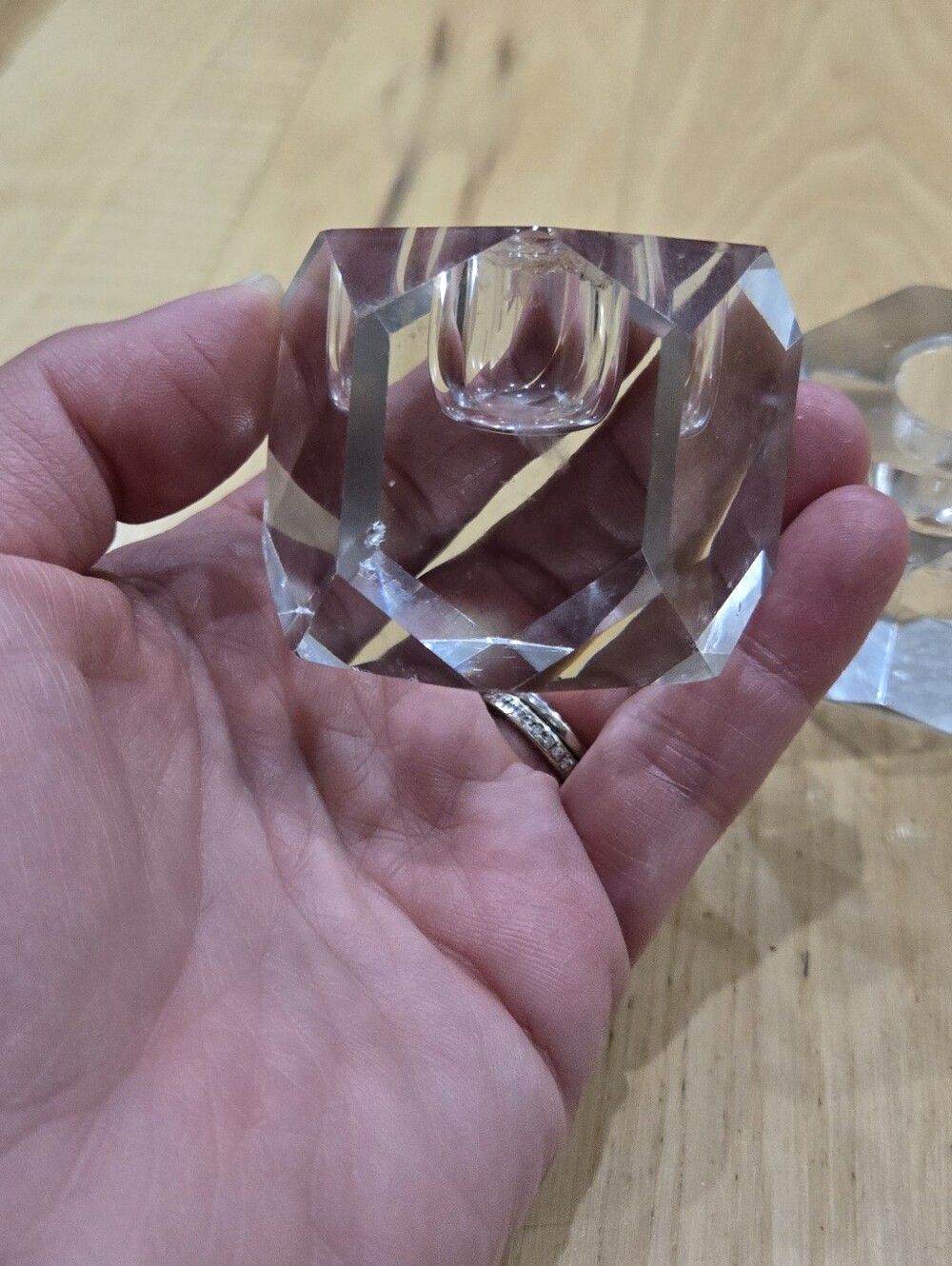 Pair Of Vintage Crystal Candle Holders - Clear- Diamond Cut - Picture 5 of 11